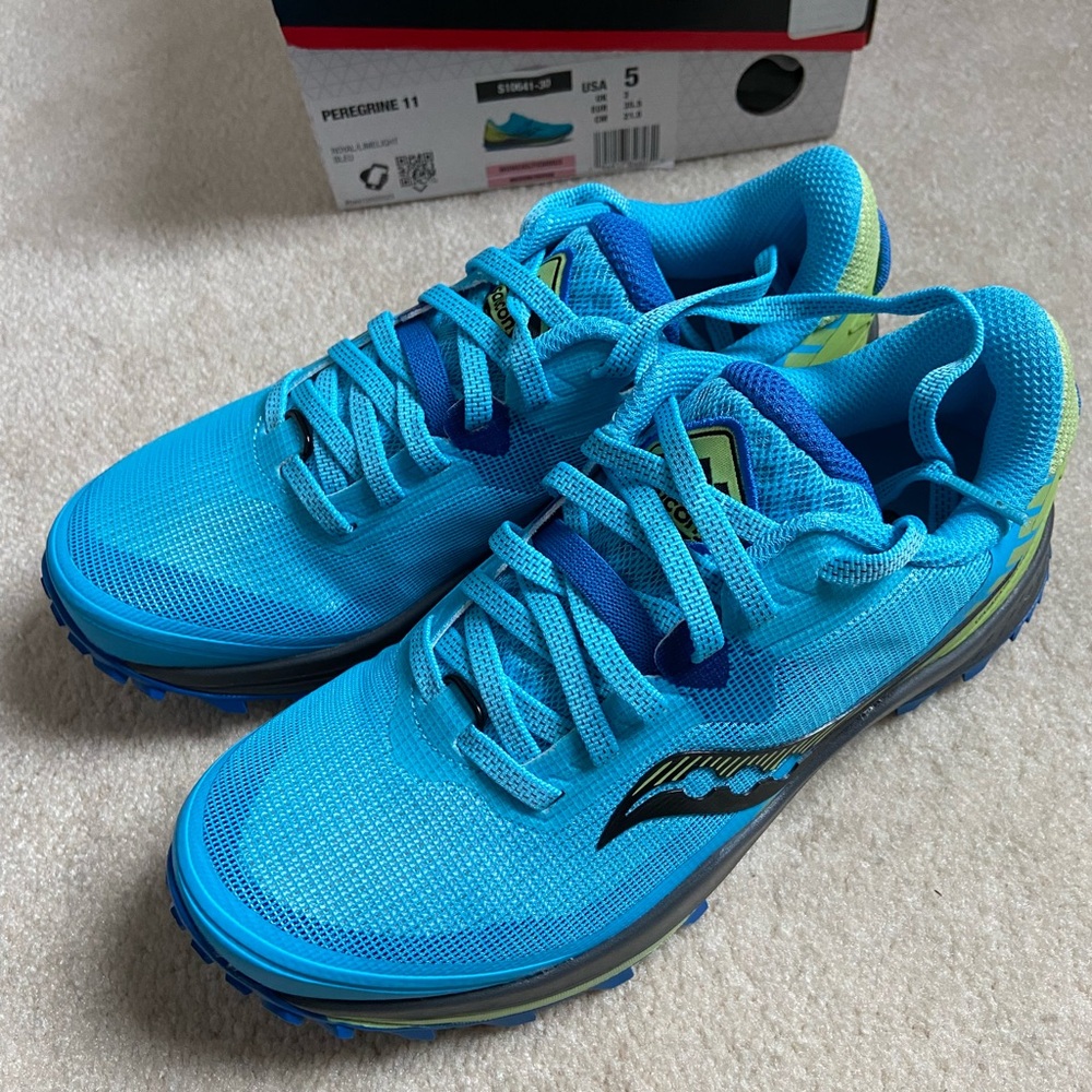 New Saucony Peregrine Trail Running Shoe Royal/Limelight (S10641-30) Women’s 5